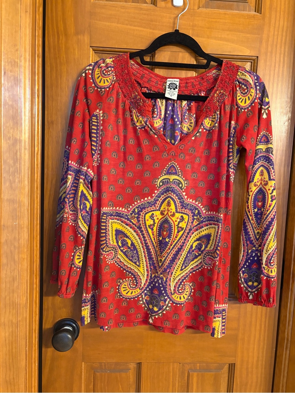 Lucky Brand Vintage Paisley-Print Long Sleeve Boho Top